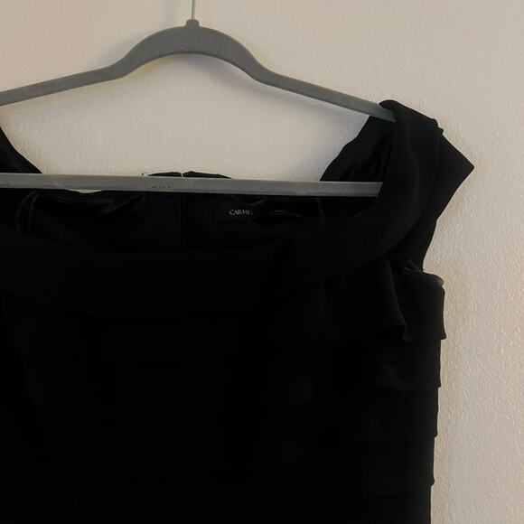 Carmen Marc Valvo Wide Shoulder Black Ruffle Silk Mini Dress Size 10 - Picture 4 of 10